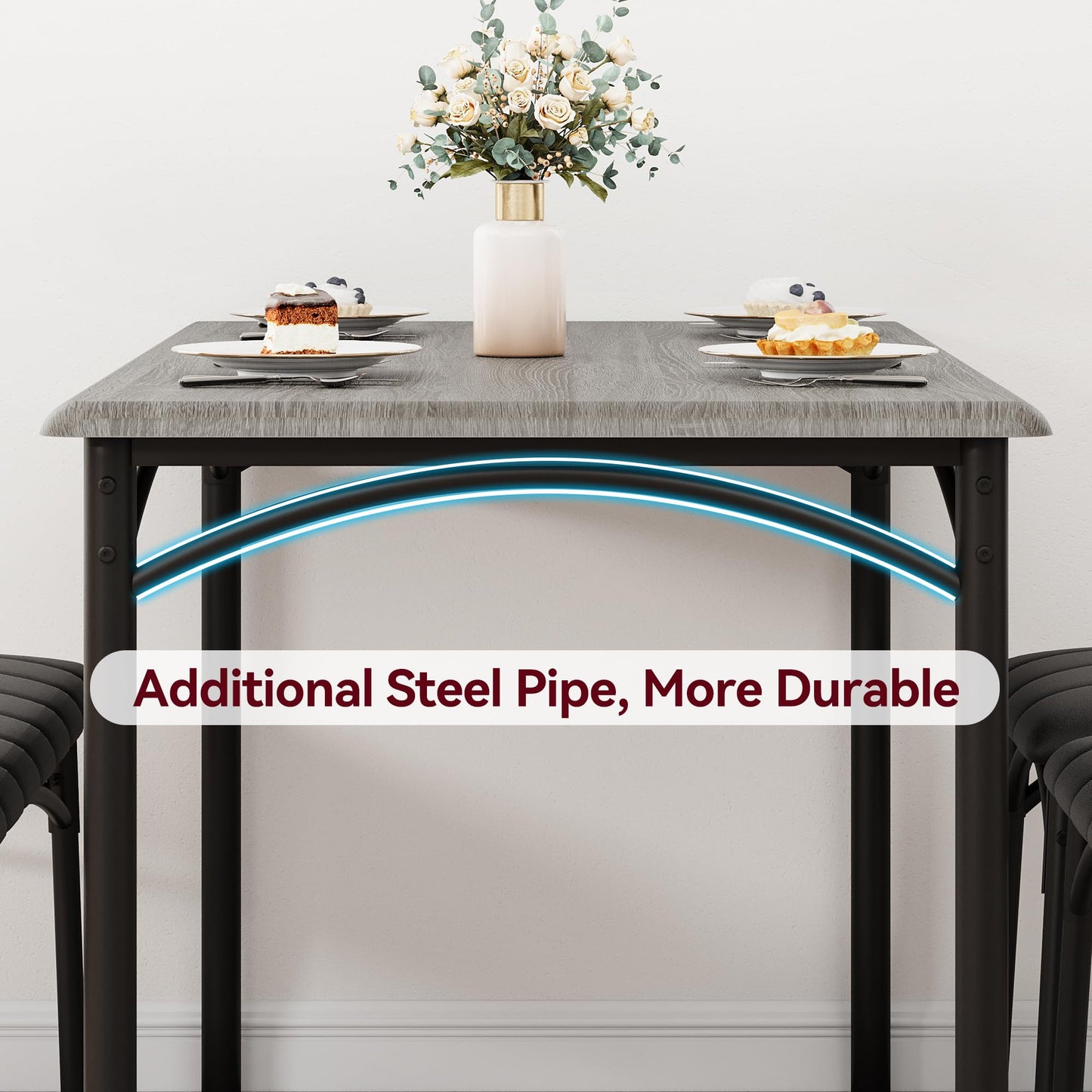 Lidzopas Dining Table Set Upholstered Chairs & Bench, Compact Space-Saving, Industrial Rustic Metal Frame, Sturdy Durable