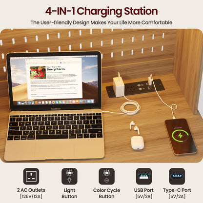 Small Computer Desk with Socket and Sliding Lamp for Home Office,Black