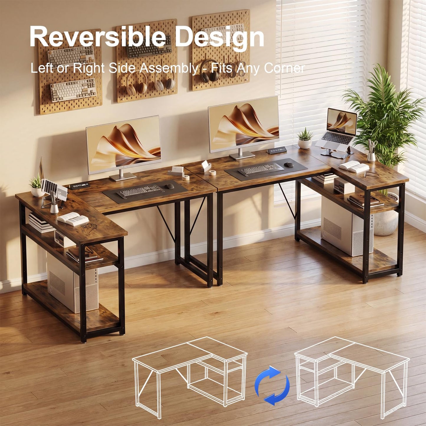 JUMMICO Small 100x80cm L-Shaped Corner Desk with Storage,Compact Corner Computer Desk for Home Office, Brown