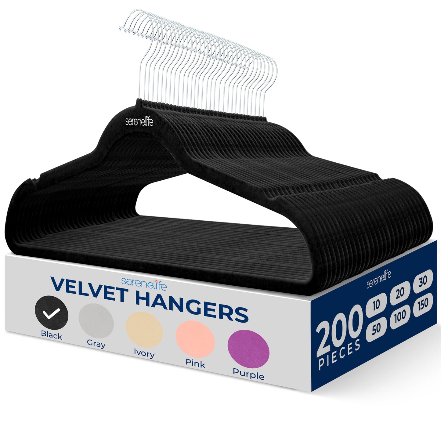 SereneLife Velvet Hangers 200 Pack - Non-Slip Felt Hangers with 360° Swivel Hook - Ultra-Thin, Lightweight Velvet Hangers for Shirts, Sweaters