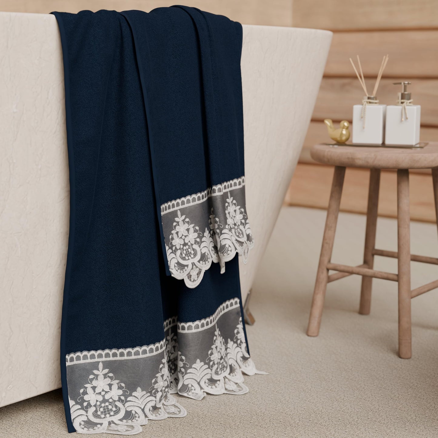 PETTI Artigiani Italiani - 100% Cotton Terry Bath Towels, 1+1 Towel Set, 2 Pieces, 1 Face Towel and 1 Hand Towel, Blue