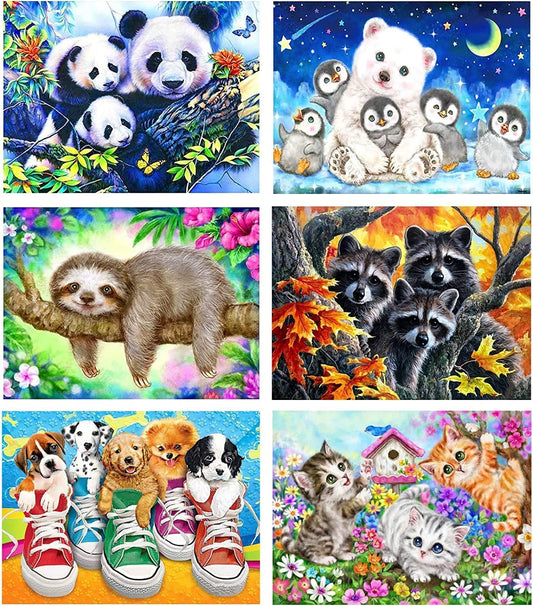 Mrnsiet 6 Pack Diamond Painting Kits for Adults and Kids, 5D DIY Diamond Art Kits,Full Drill DIY Animals Paint by Number Diamond Art Paintings Home
