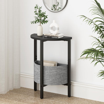 Vagusicc Side Table, Round End Table with Fabric Basket, Small Coffee Table, Set of 2 Half Moon Entry Table, Accent Table Bedside Table