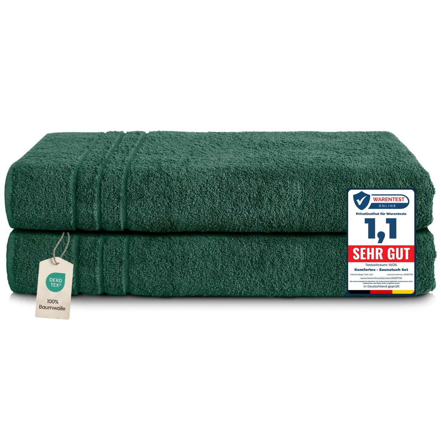 Komfortec Jumbo Bath Towels, 100% Cotton, Quick Dry, 80x200, Dark Green