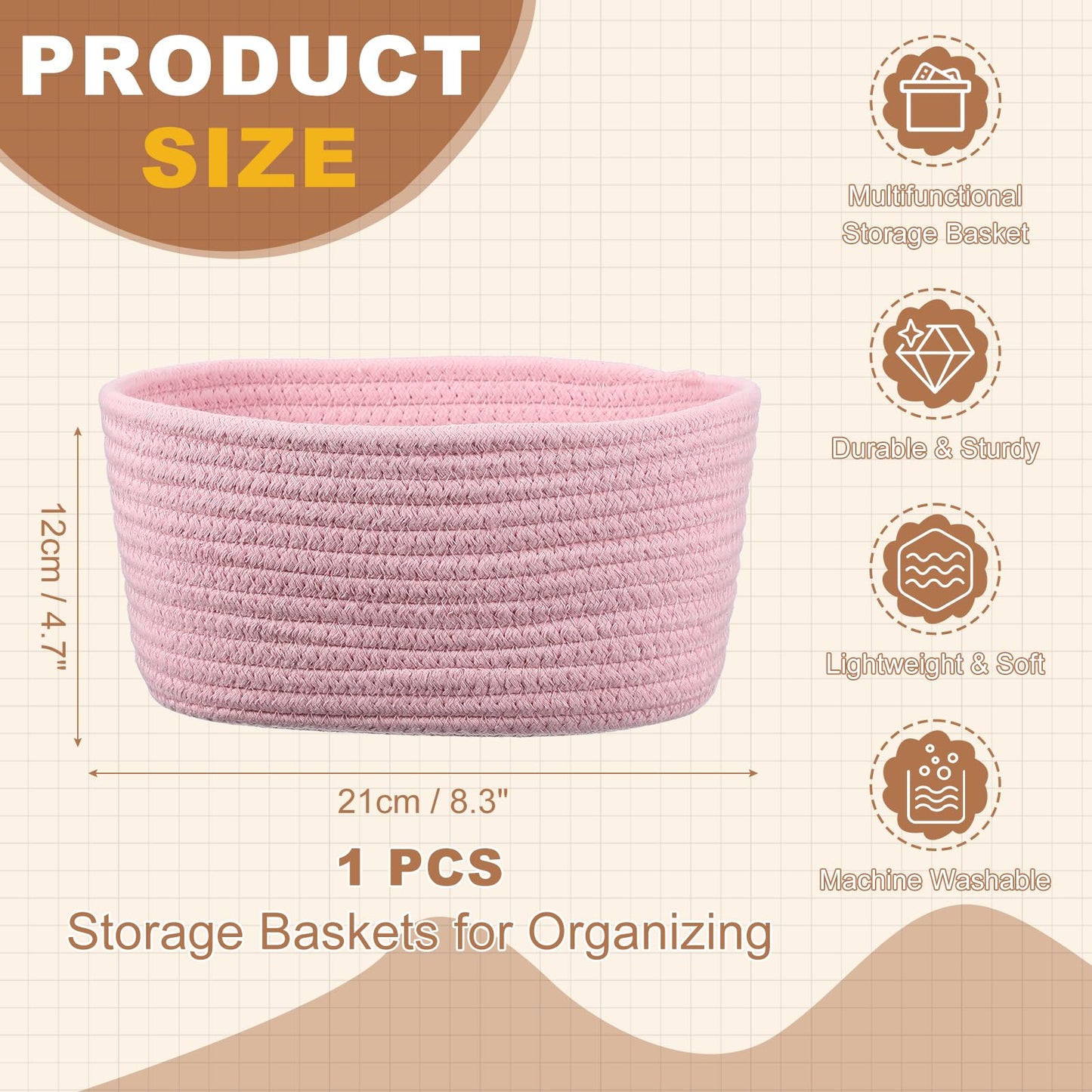 sourcing map Small Woven Basket, 21x15x12 cm Rectangular Rope Basket Decorative Gift Chest Box Cute Mini Woven Storage for Organizing Shelf Storage