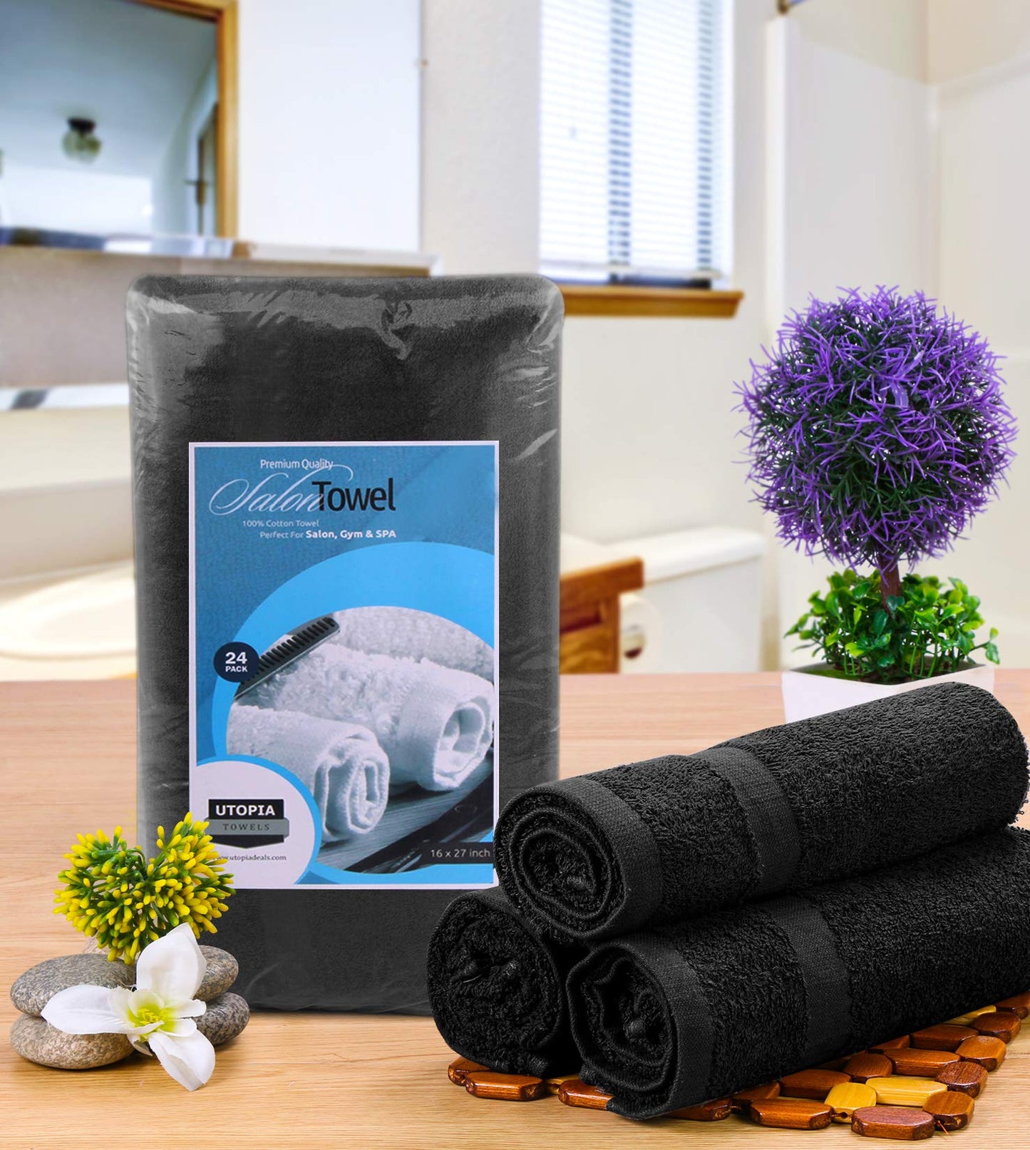 Utopia Towels - Salon Towel, Pack of 24 (Not Bleach Proof, 16 x 27 Inches) Highly Absorbent Cotton Towels for Hand, Gym, Beauty, Spa