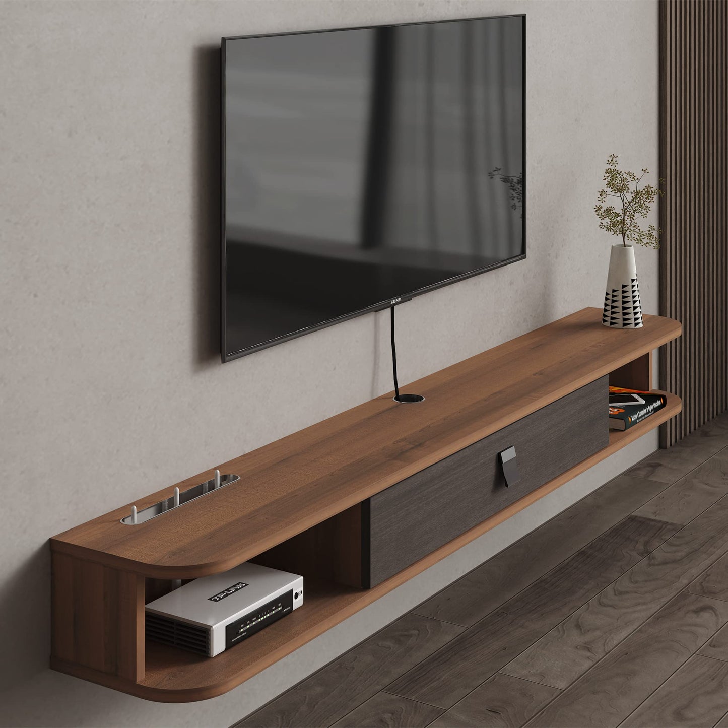 Pmnianhua Floating TV Stand, Wall Mounted TV Cabinet, Floating Shelves with Door, Modern Entertainment Media Console Center Large Storage TV Bench