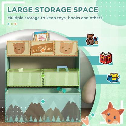 ZONEKIZ Kids Storage Unit, Childrens Toy Storage Organiser, with 6 Fabric Bins, for Bedroom, Nursery, 63 x 30 x 66cm, Green