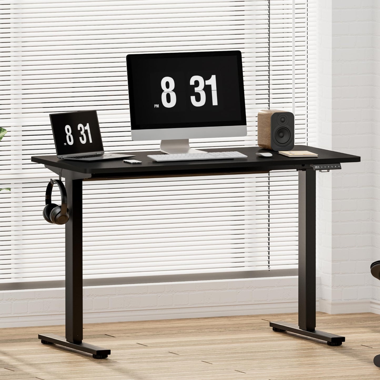 FLEXISPOT E1 Plus Electric Standing Desk ONE PIECE Height Adjustable Sit Stand Desk with Memory Smart Panel (120 * 60cm, Black Frame+Black Desktop)