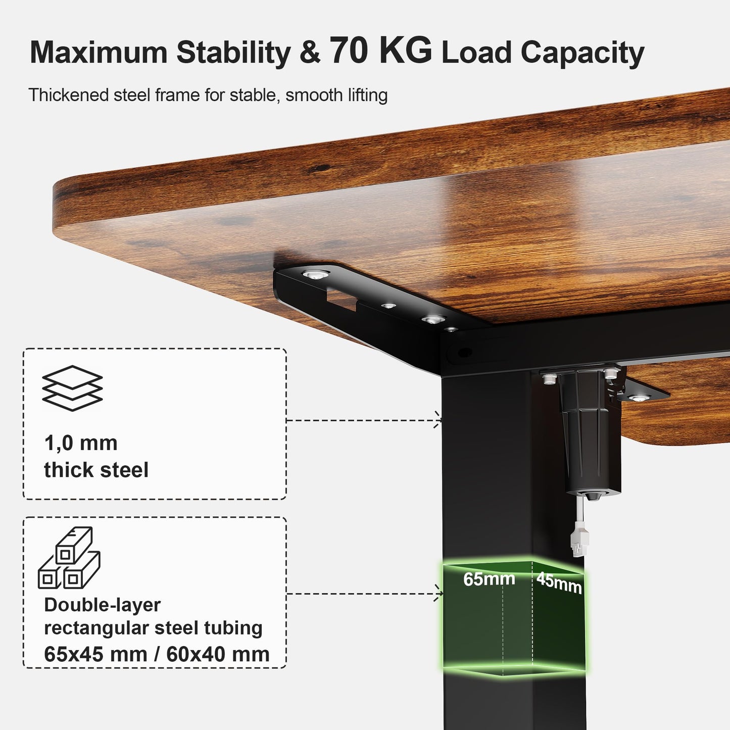 JUMMICO Electric Standing Desk 100x60cm – Height Adjustable with USB Charging, Sedentary Reminder, Memory Heights for Home Office Use, Rustic Brown