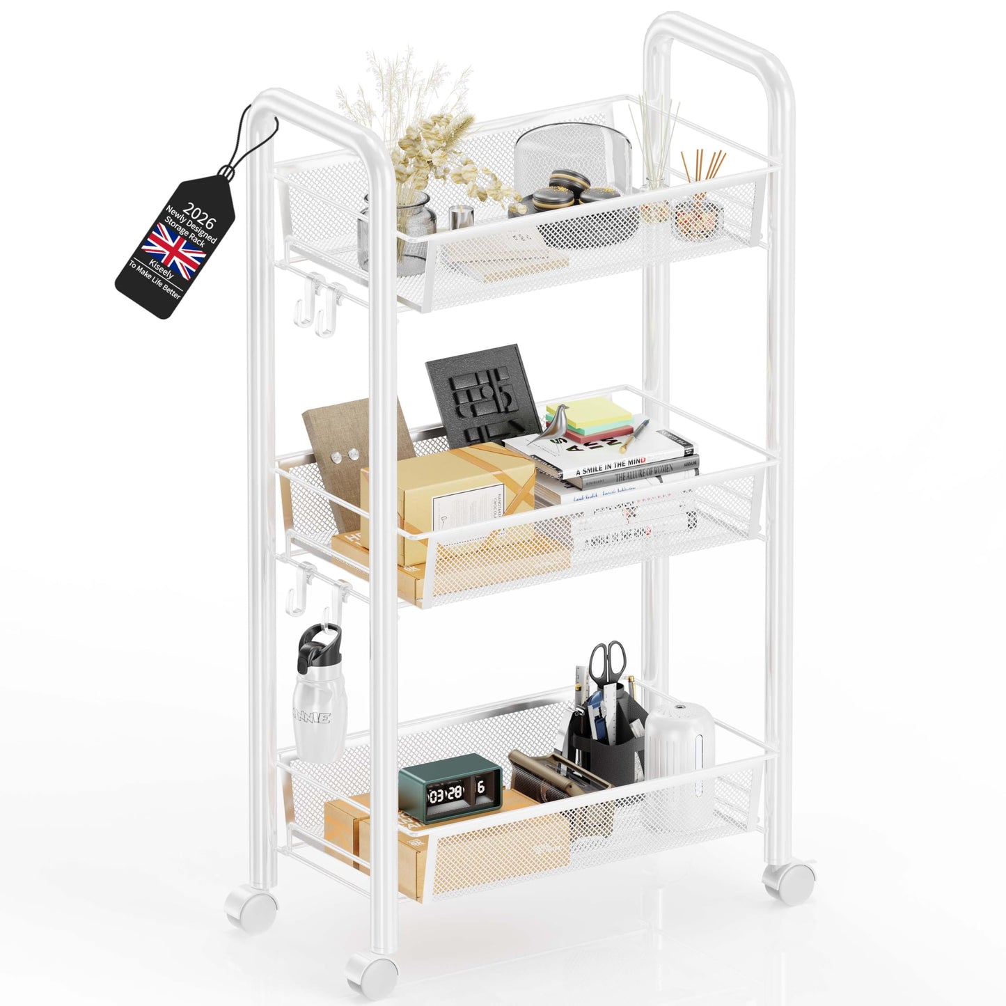 Goeasyoii 3/4/5 Tier Rolling Cart, Metal Storage Cart,Space-Saving Kitchen Cart with Castors,Shelving Organizer for Kitchen, Bathroom, Laundry Room
