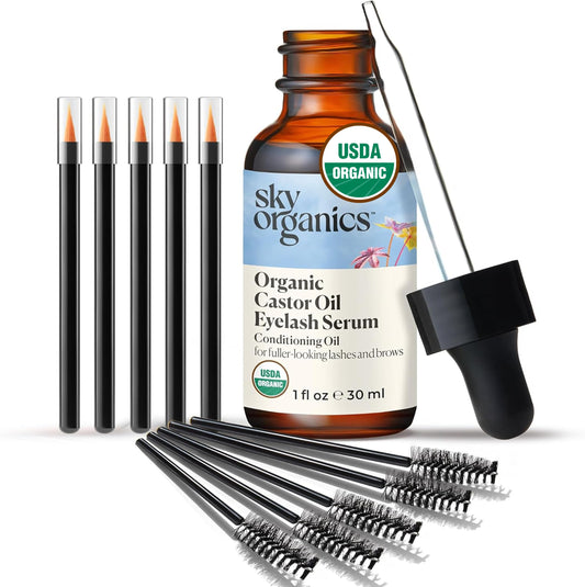 Sky Organics Organic Castor Oil Lash Serum, Hexane-Free Conditioning Oil that Promotes Fuller Looking Lashes & Eye Brows, Suitable for All Skin Types,