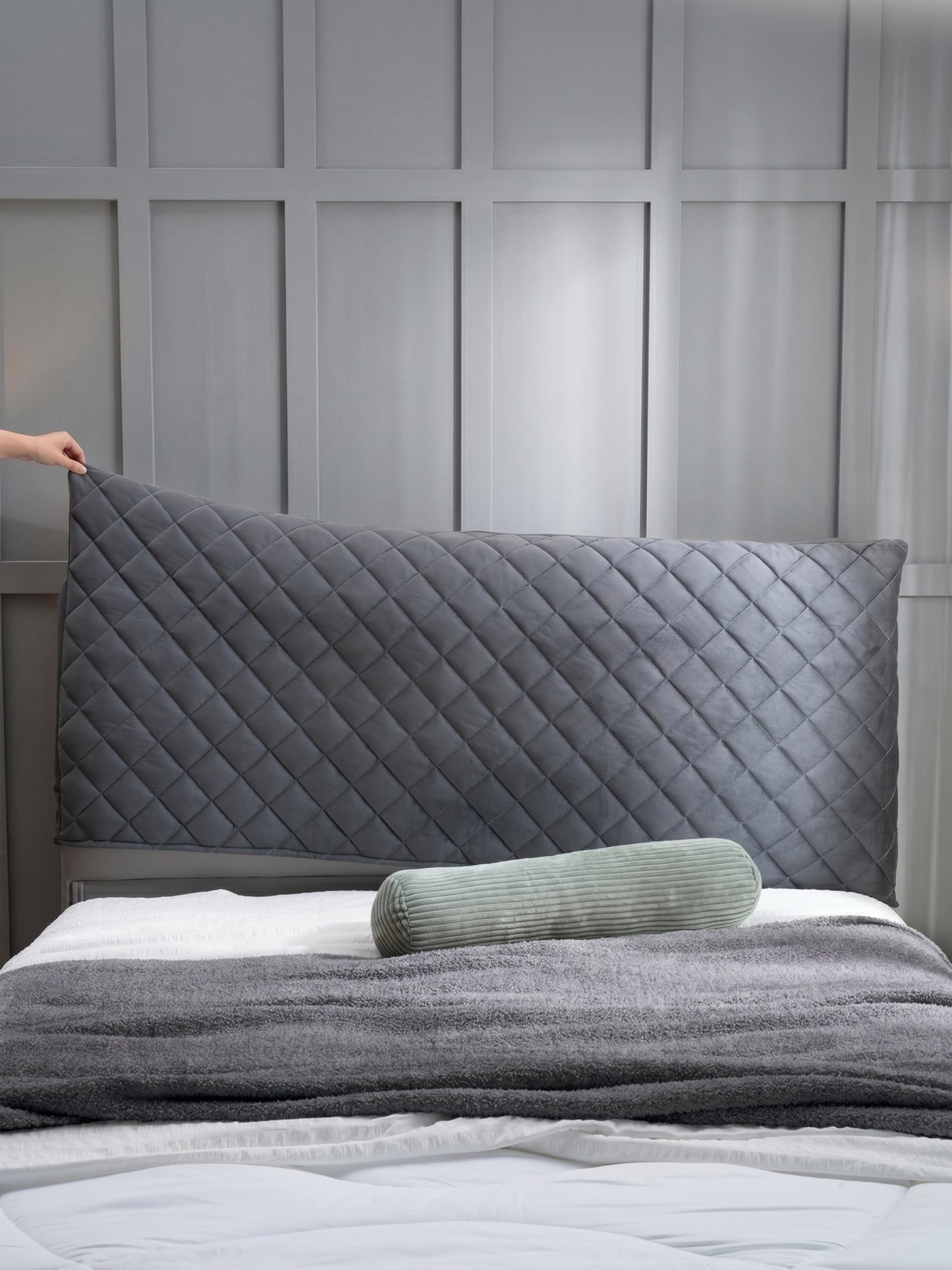 Bed Headboard Slipcover Quilted Thicken Protector Light grey,180x70cm