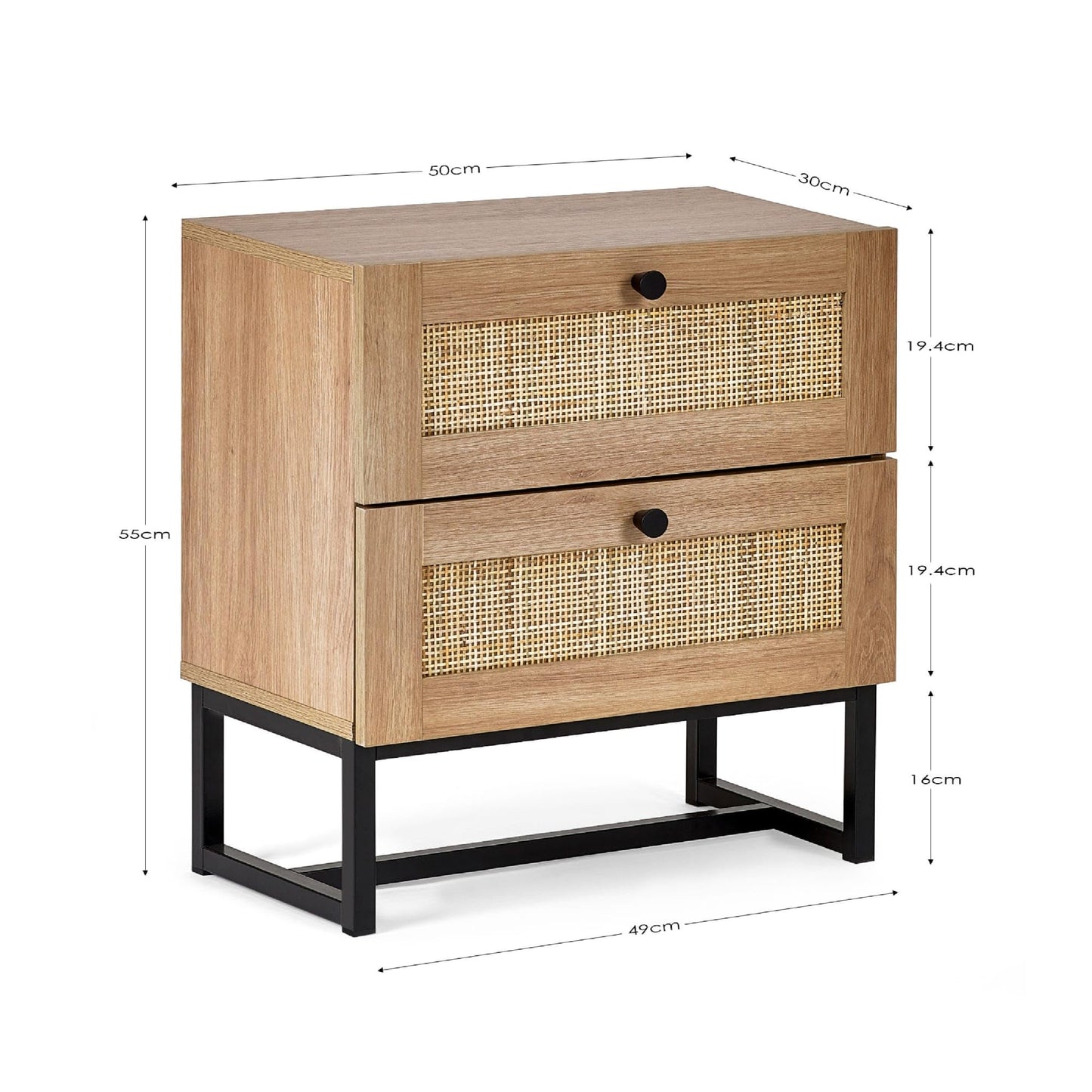 Julian Bowen Padstow Bedside Table, 2 Drawer, Oak - H55 x W50 x D30cm