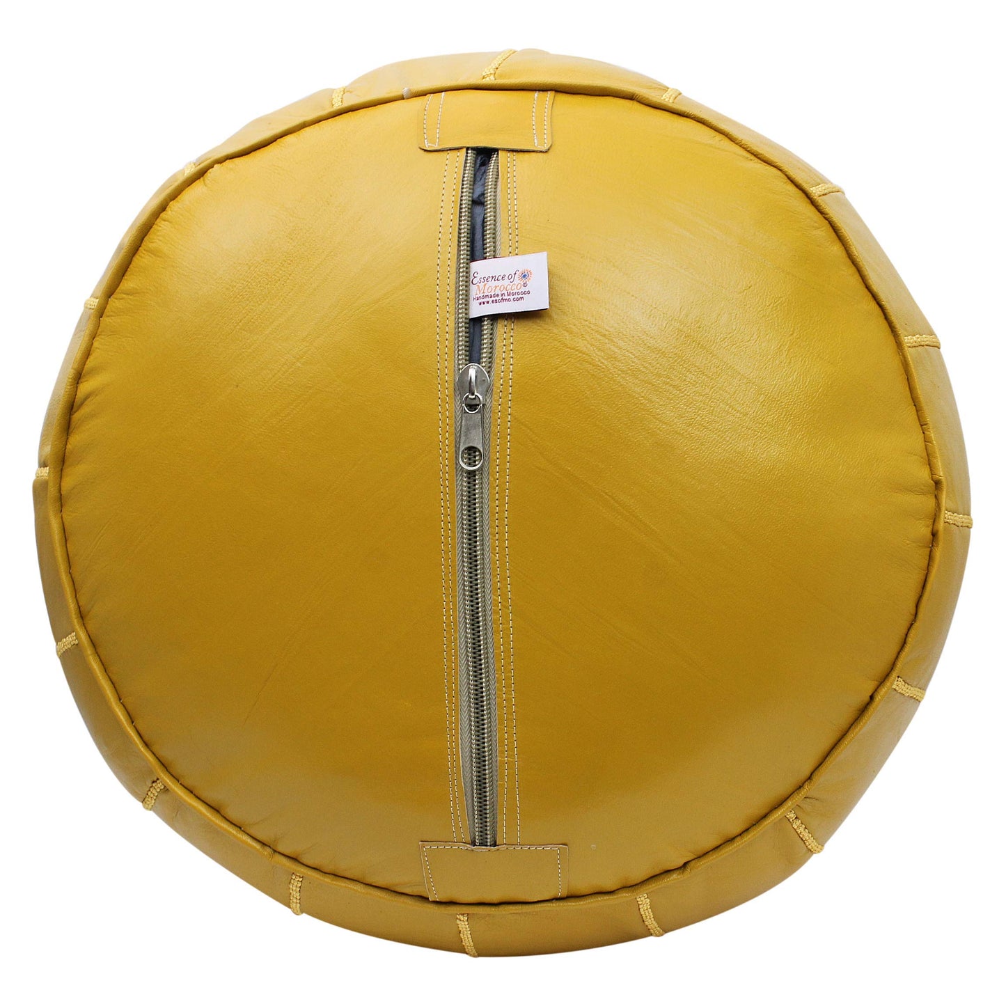 ESSENCE OF MOROCCO Moroccan Pouffe Pouf Footrest Footstool Ottoman Real Leather Yellow Mustard Handmade Hand-stitched with Embroidered Marrakech