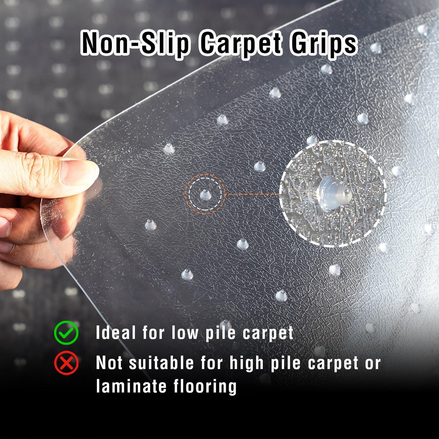 TOPWAY Office Chair Mat for Carpet Floor, 90x120cm, 2.2mm Thick T-Shape Clear Non-Slip PVC Carpet Floor Protector, Easy Glide