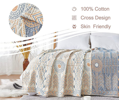 VANJOROY Double-sided Bohemian Sofa Bed Large Throw Blanket, 100% Pure Organic Cotton Soft Boho Throw for 2 3 Seater Settees Armchair Couch and