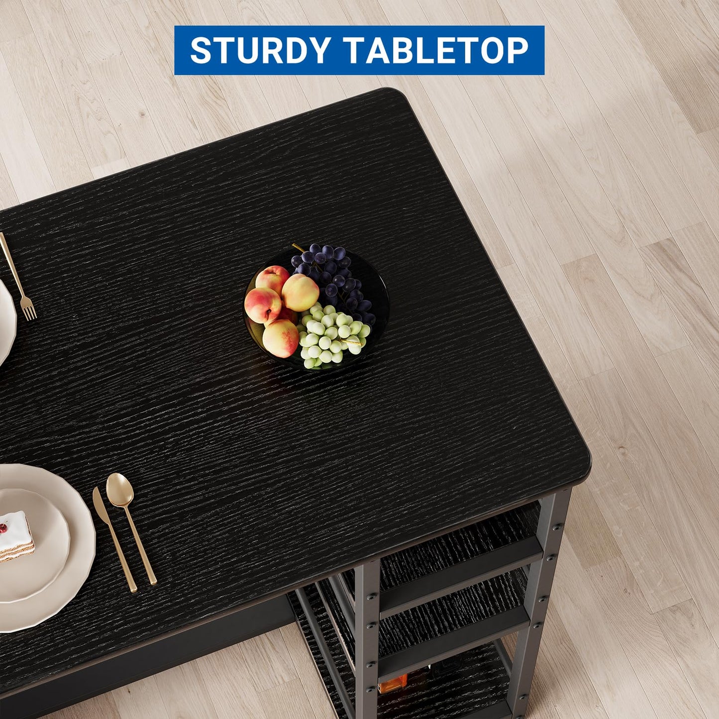 Crevyteg Compact 3-Piece Breakfast Bar Set for Small Spaces - Includes Storage Shelf Table & 2 High-Back PU Leather Stools