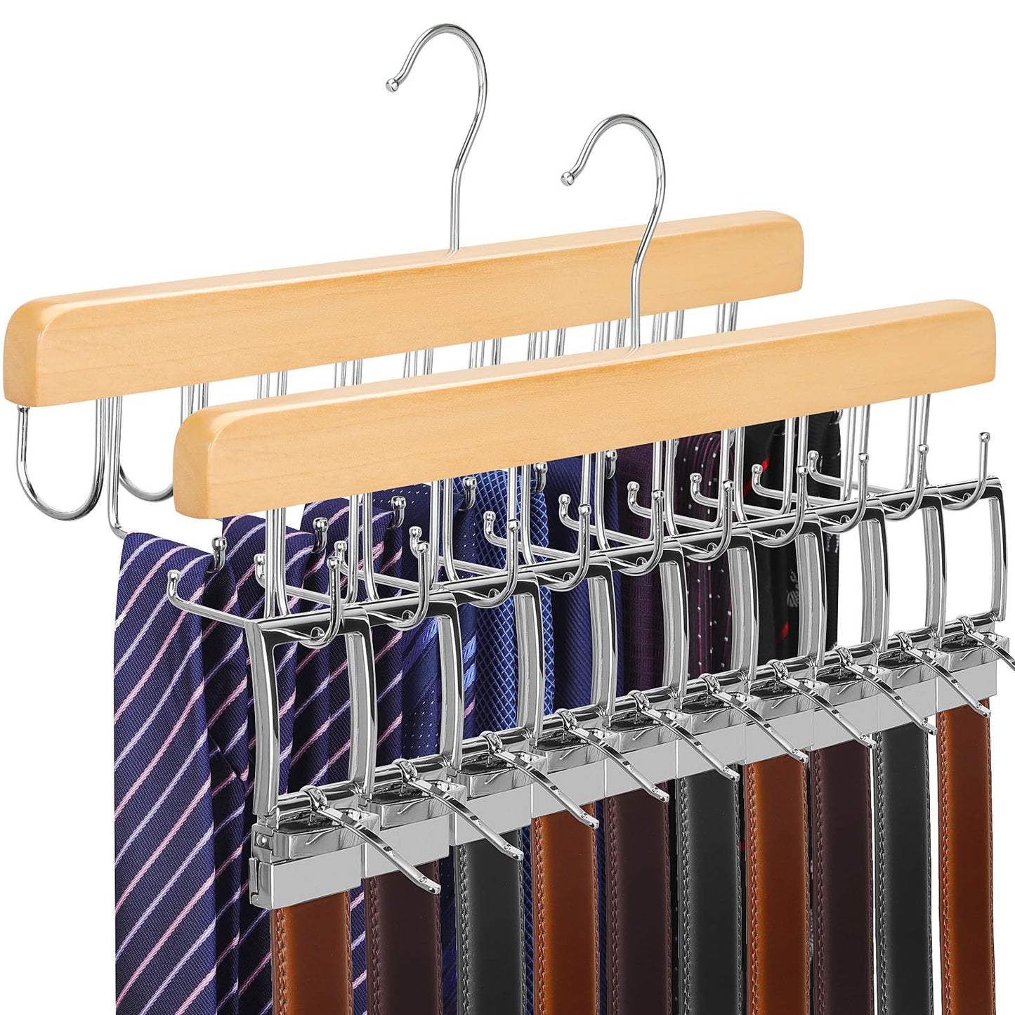TOPIA HANGER 2 Pack 2 in 1 Belt Tie Hanger for Closet Max 60 Belts with 60 Ties Capacity