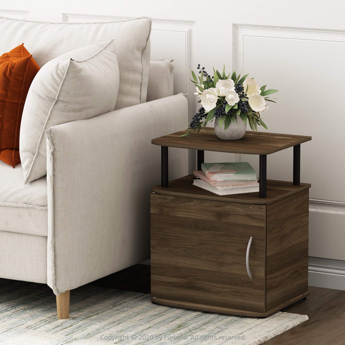 Furinno JAYA Side Table Set of 2, 2-Tier Open Shelf End Table with Door Cabinet, Soft-edges Night Stand, Bedside Table, for Living Room, Bedroom