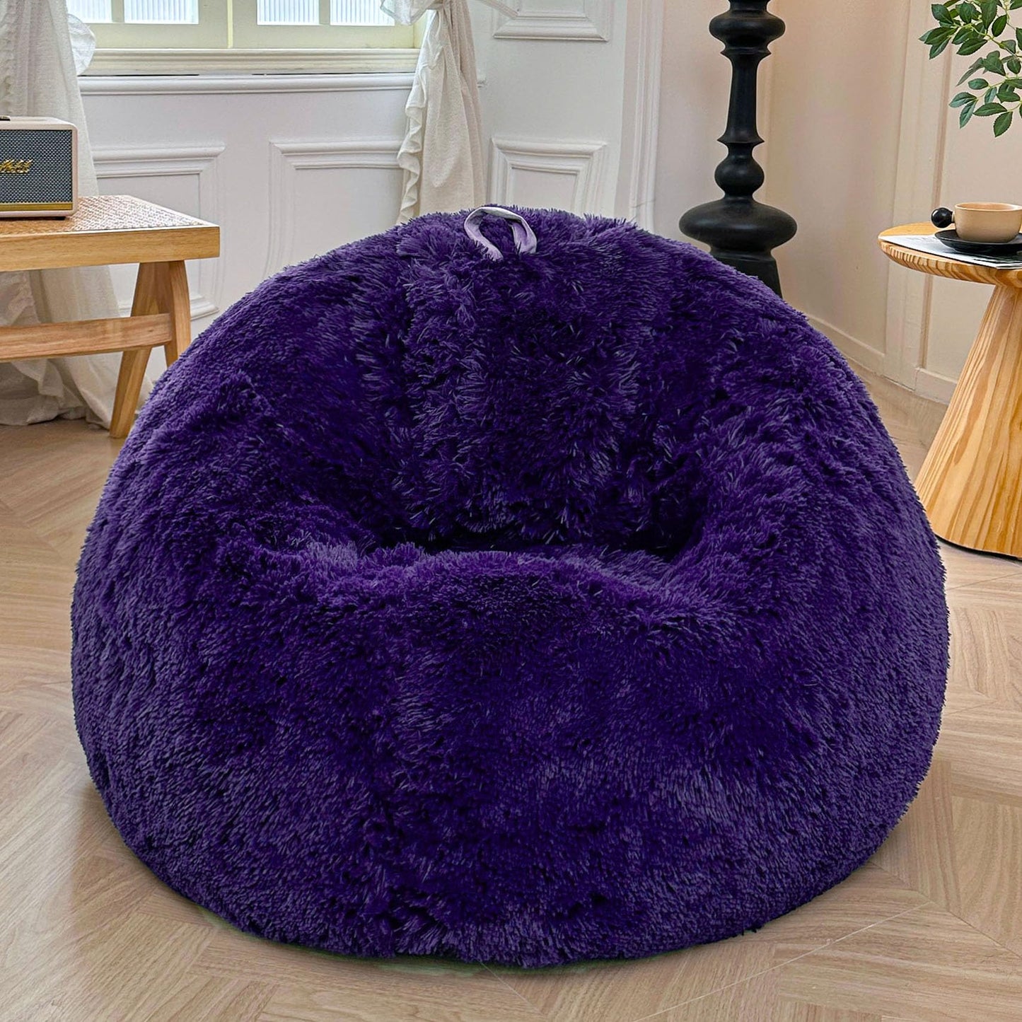 XeGe Fluffy Faux Fur Decorative Bean Bag Chair Cover(No Filler), Purple