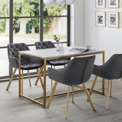 Julian Bowen Scala Dining Table, Marble Effect & Gold -H75.5 x W120 x D80cm
