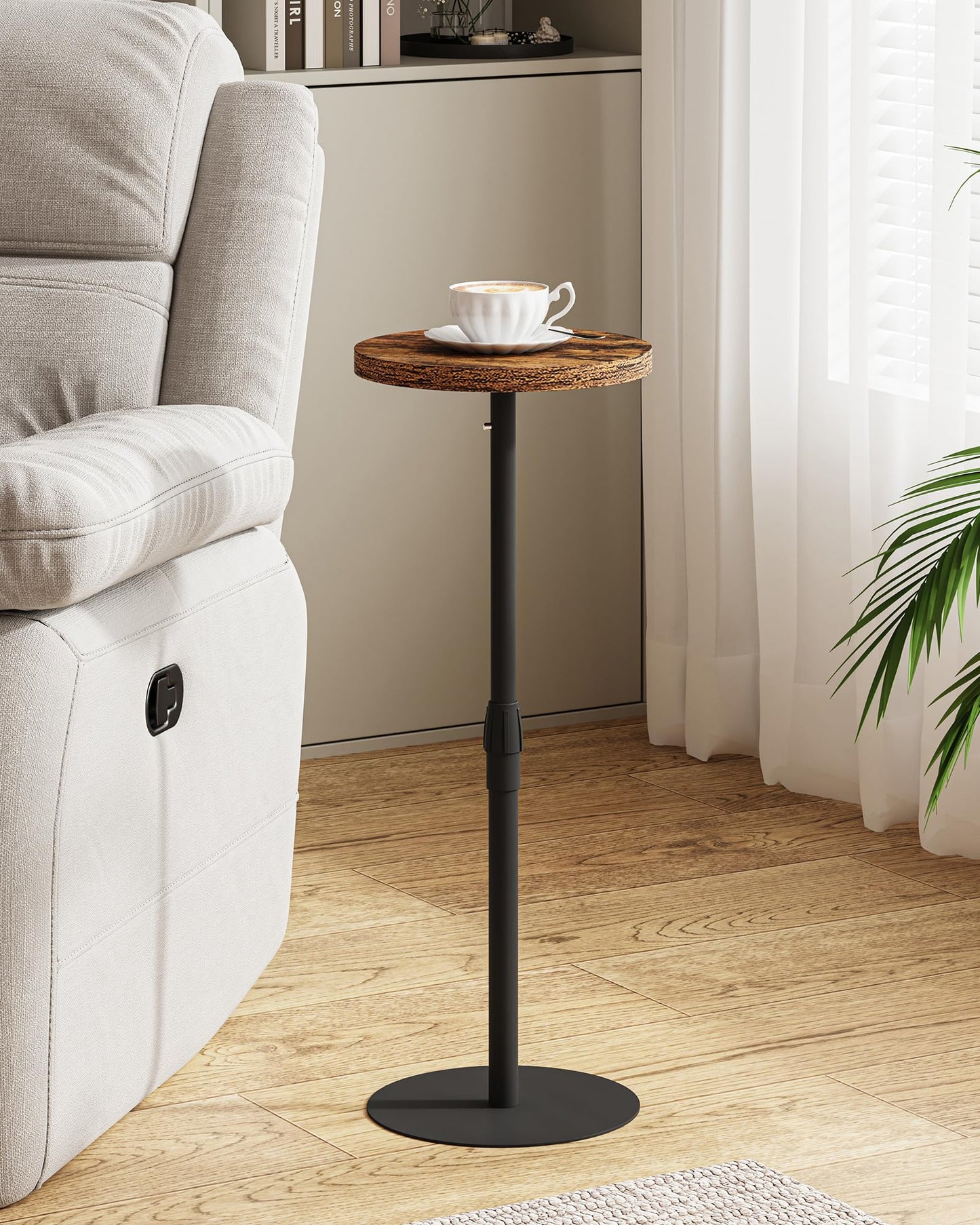 TUTOTAK Tall Round Side Table, Adjustable height, Small End Table, Drink Table, Pedestal Side Table, livingroom, Brown TB01BB096EU