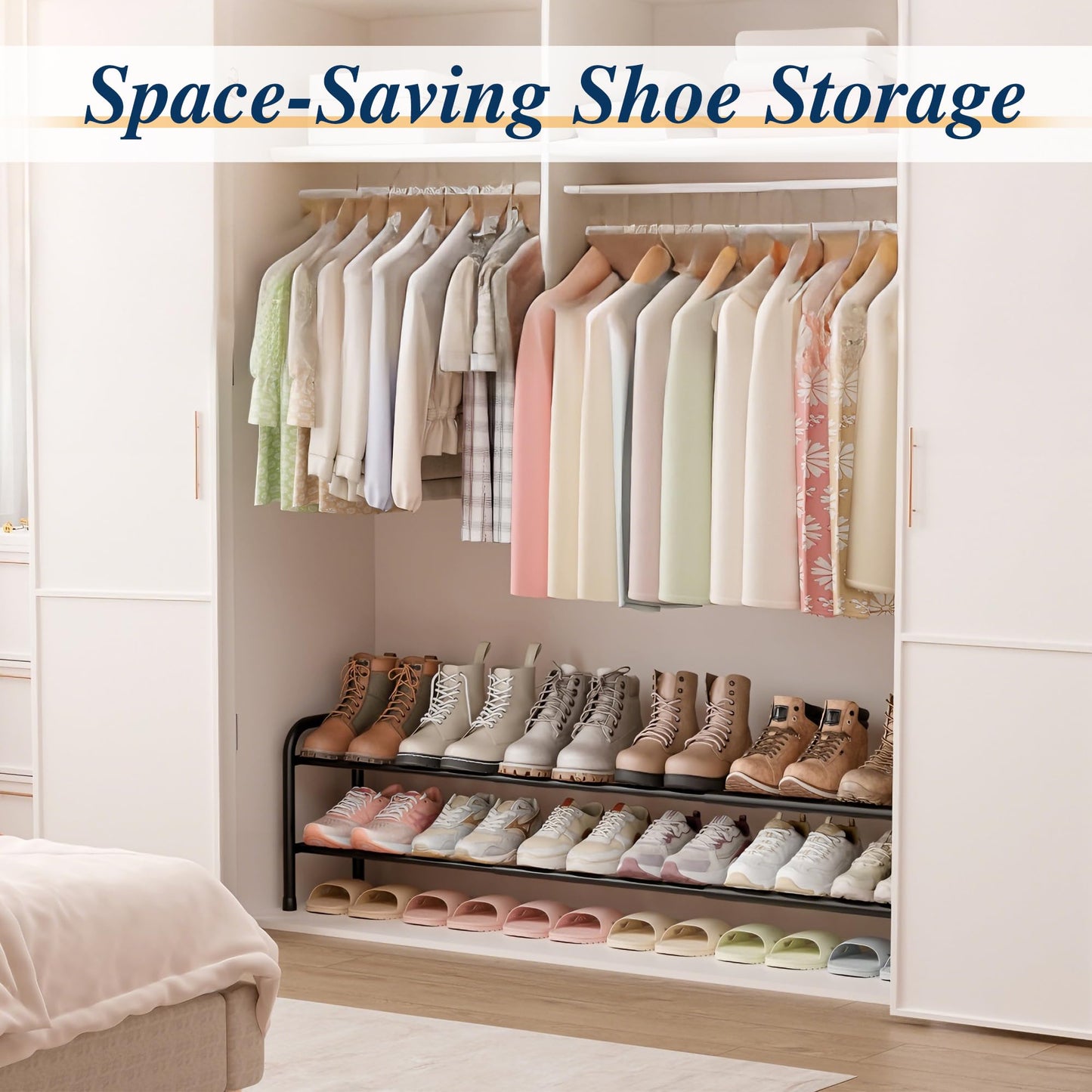 ENJOYBASICS 2 Levels Expandable Shoe Rack, Adjustable Metal Shoe Storage