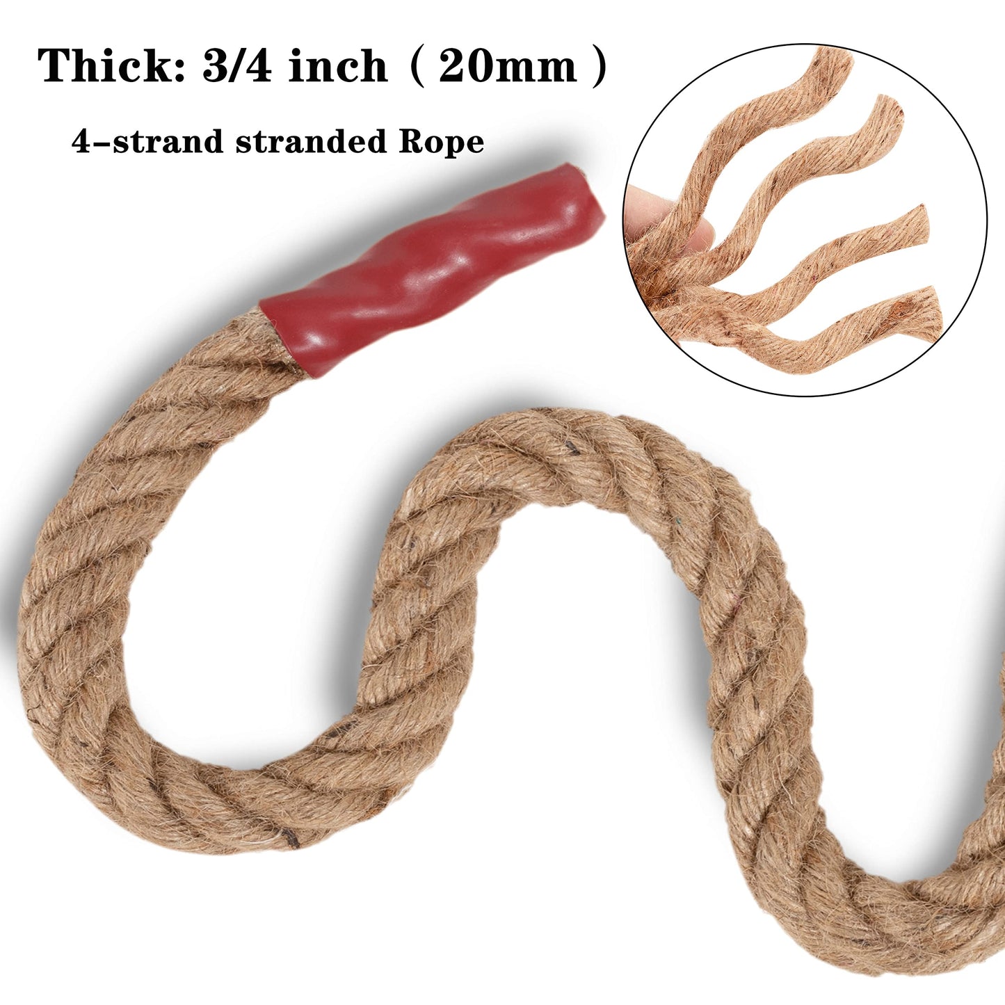 EMEKIAN 20mm Natural Thick Jute Rope, 15M Twisted 4 Strand Fiber Hemp Rope, Strong Jute Twine String for Gardening, Craft, Bundling, Camping,