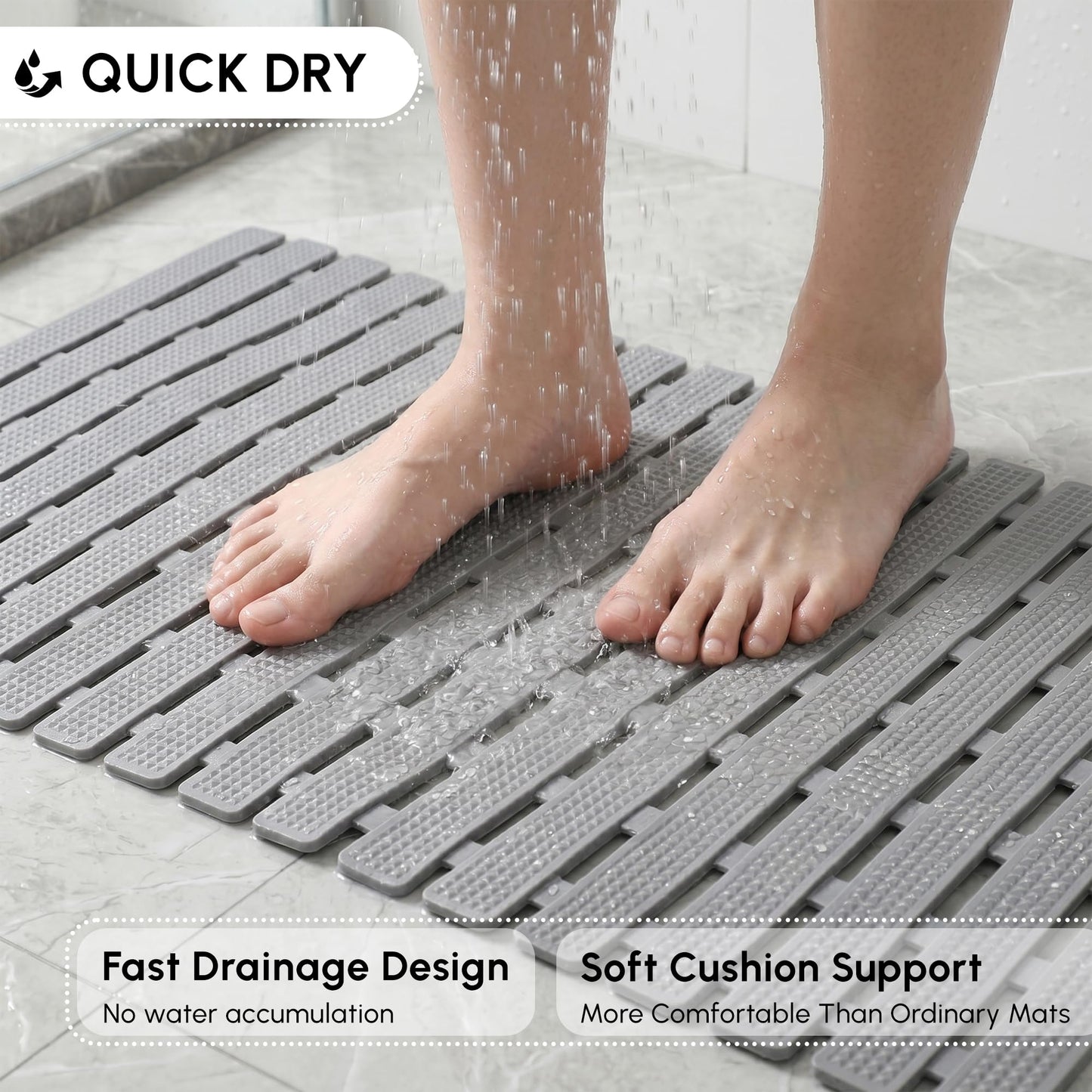 WELTRXE Bath Mat Non Slip Anti Mould, 70 x 40cm Anti Slip Bath Mat for Tub, Super Soft Bathtub Mat