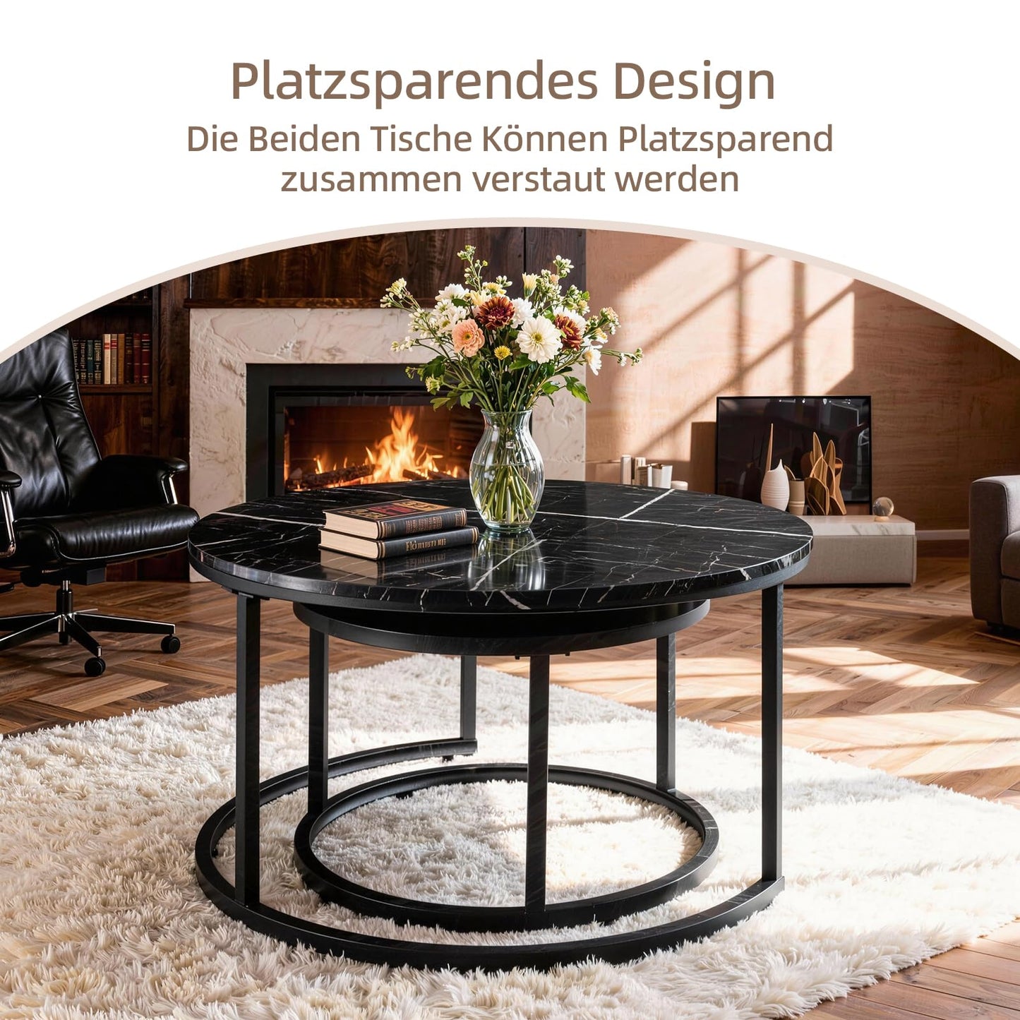 JoyyeSpace Coffee Table, Set of 2, Side Table, Living Room Table, Coffee Table, Height Adjustable, for the Living Room