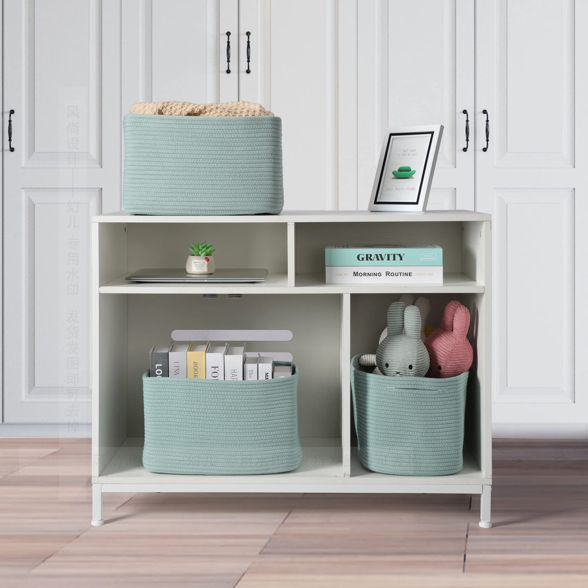 XUANGUO Cotton Rope storage Basket Bins Woven Basket for Organizing Shelves Closet Rectangle Decorative Baskets For storage Clothes Toys Books Towels