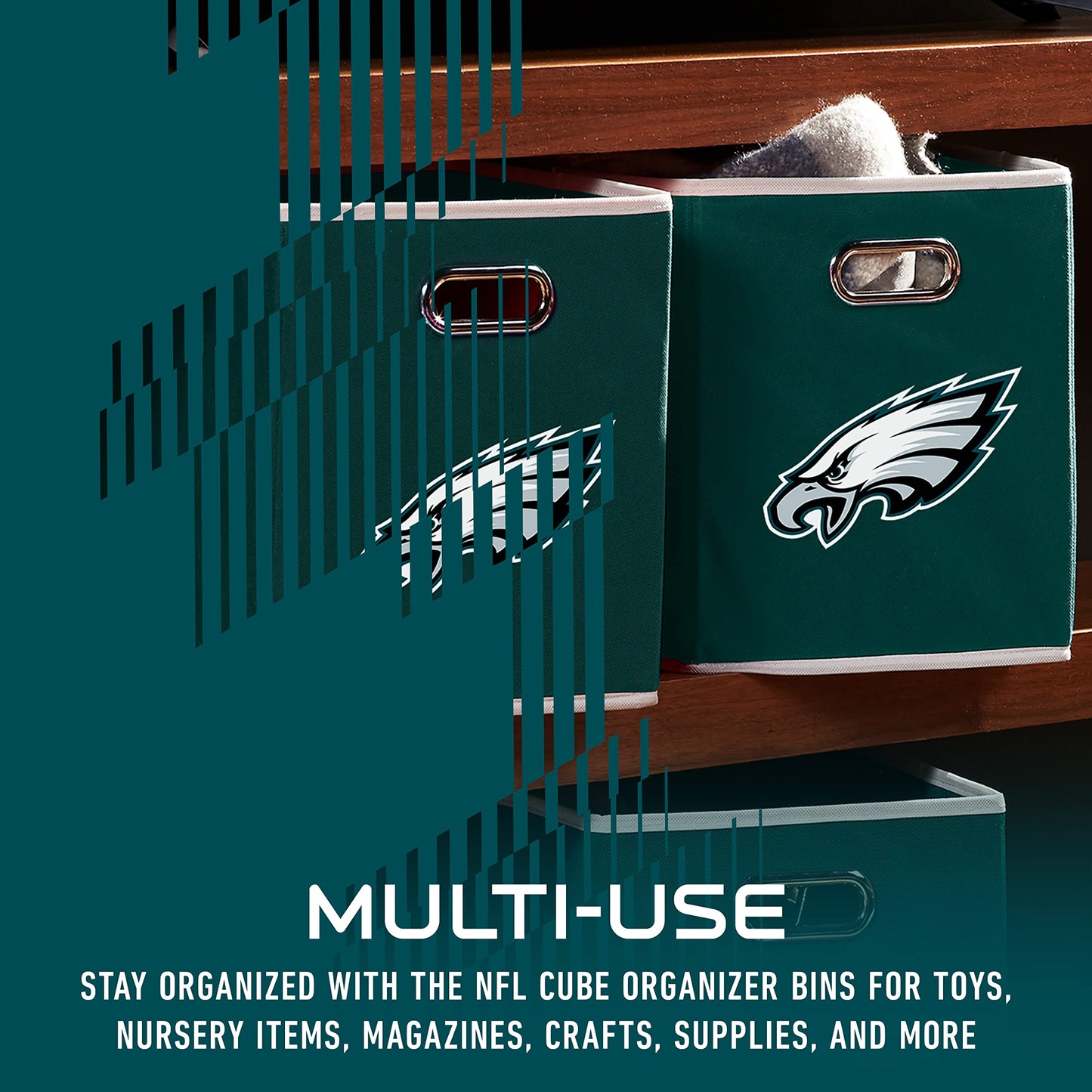 Franklin Sports NFL Philadelphia Eagles Collapsible Storage Bin - NFL Folding Cube Storage Container - Fits Bin Organizers
