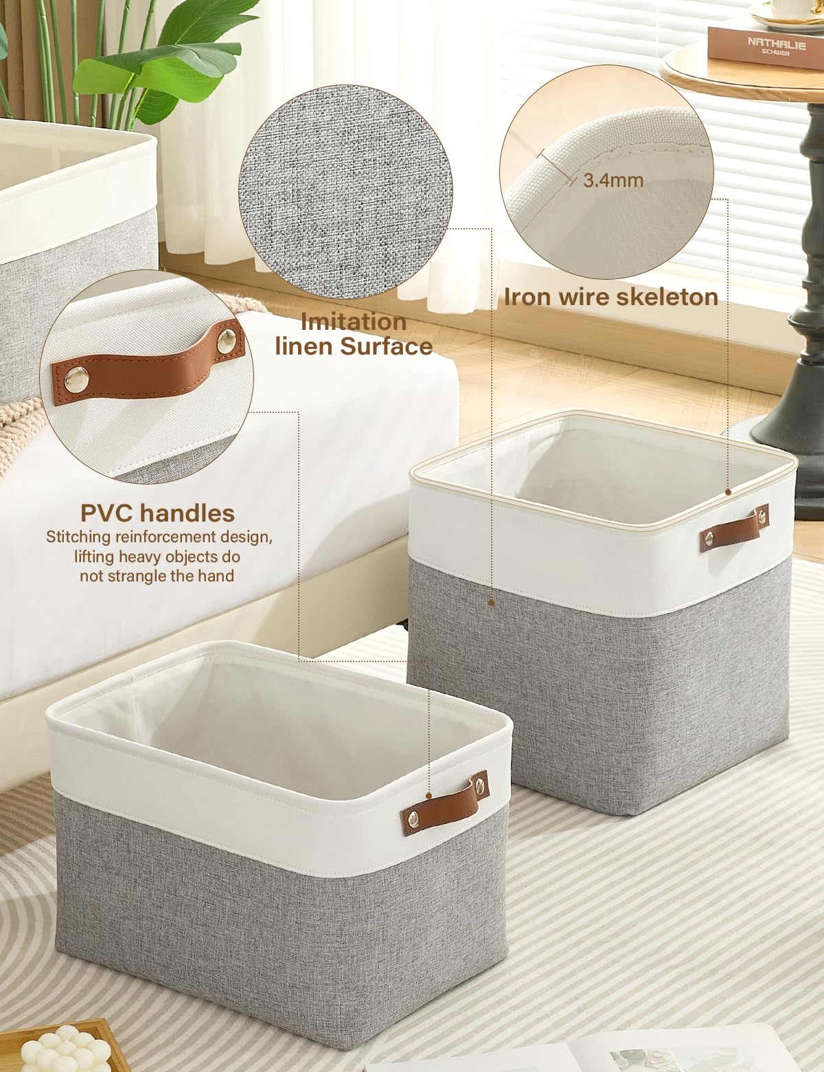 Bagnizer Foldable Storage Baskets for Shelves Closet 2PCS Fabric Small Organizer Box Bins with Handles Waterproof Canvas Box for Clothes, Pet Toys