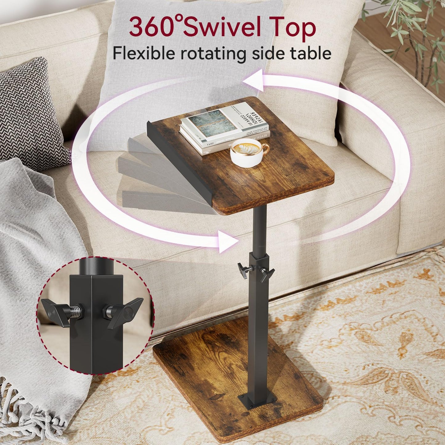 IBUYKE C Shaped Side Table,Flip-Over Panel End Table,Brown TVT004H