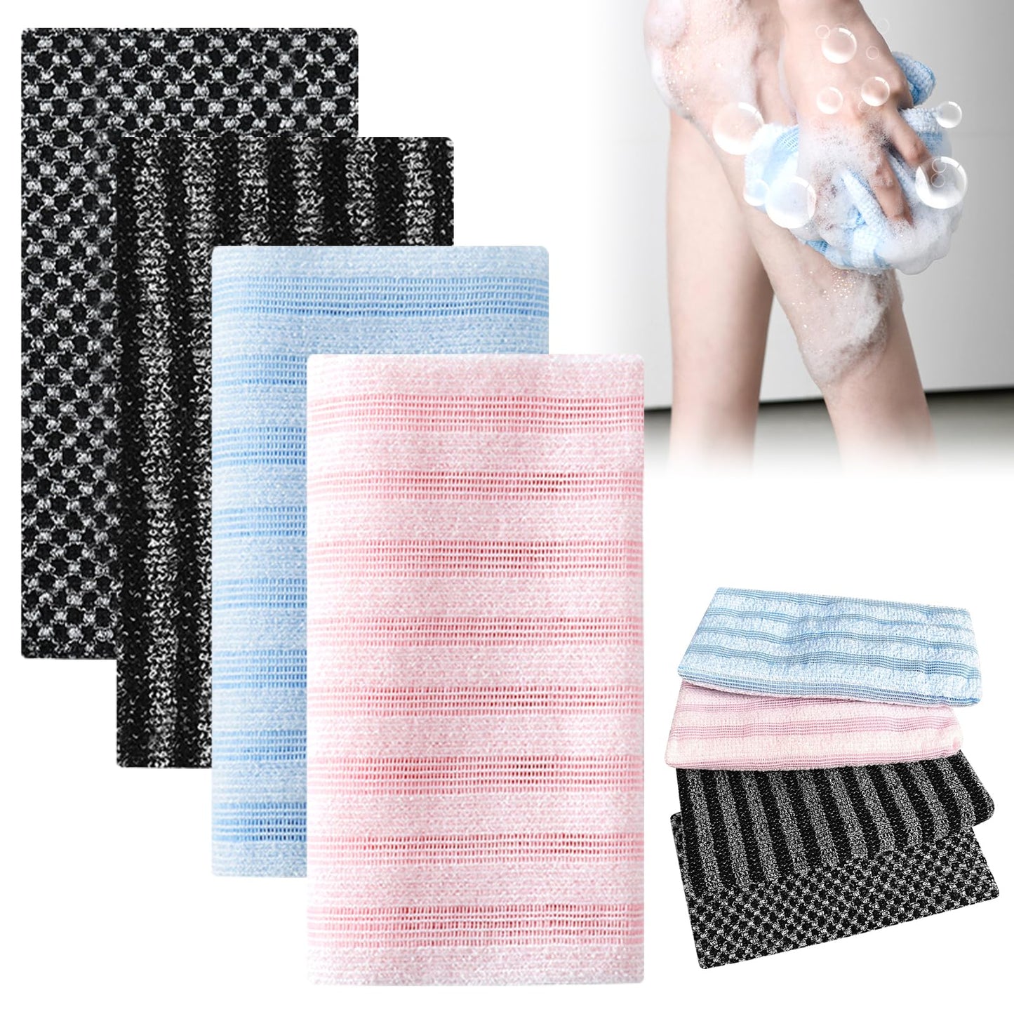VLUVLA Exfoliating Antibacterial Shower Towel, Japanese Exfoliating Shower Towel, Back Exfoliator, Double-Sided Washcloth
