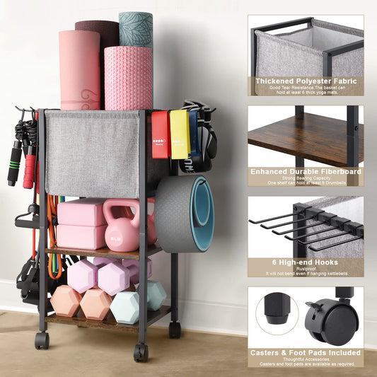 Yoga Mat Storage Rack Home Gym Equipment Workout Equipment Storage Organizer Yoga Mat Holder for Yoga Block,Foam Roller,Resistance