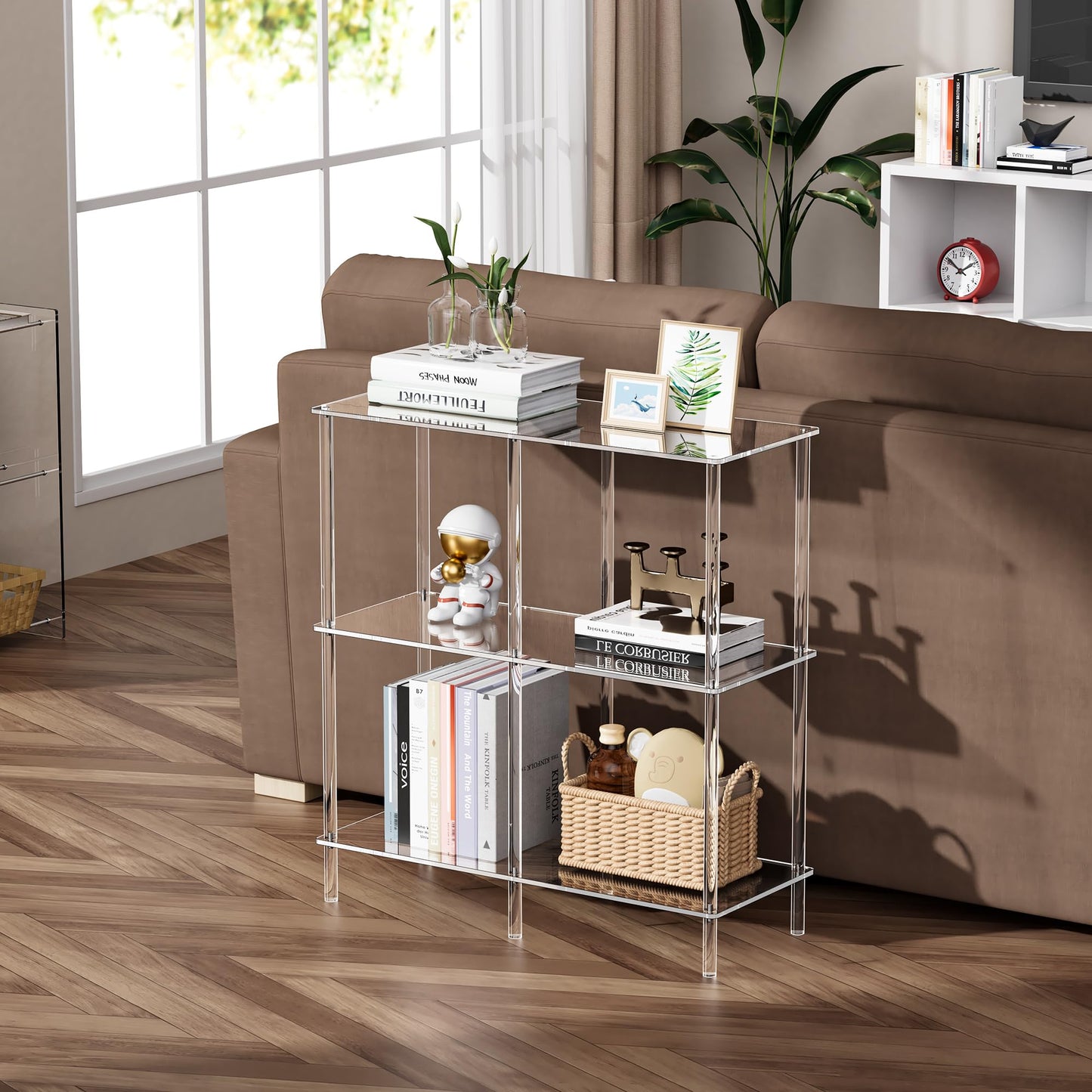 solaround 3-Tier Clear Acrylic Bookshelf, Console Table, 75 x 30 x 80 cm