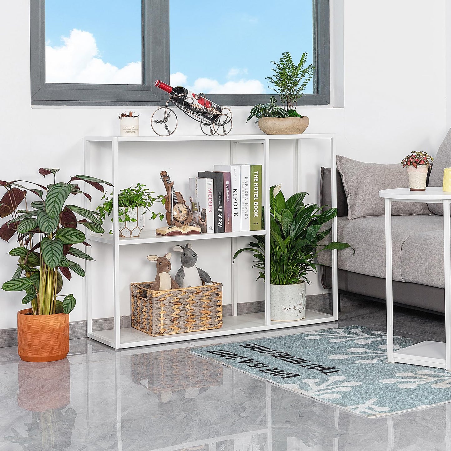 HDANI Console Table,3 Shelf Sofa Table,Thin Entryway Table,Metal Frame Couch Table for Small Spaces,Living Room,Hallway (White, 80×25×75cm)
