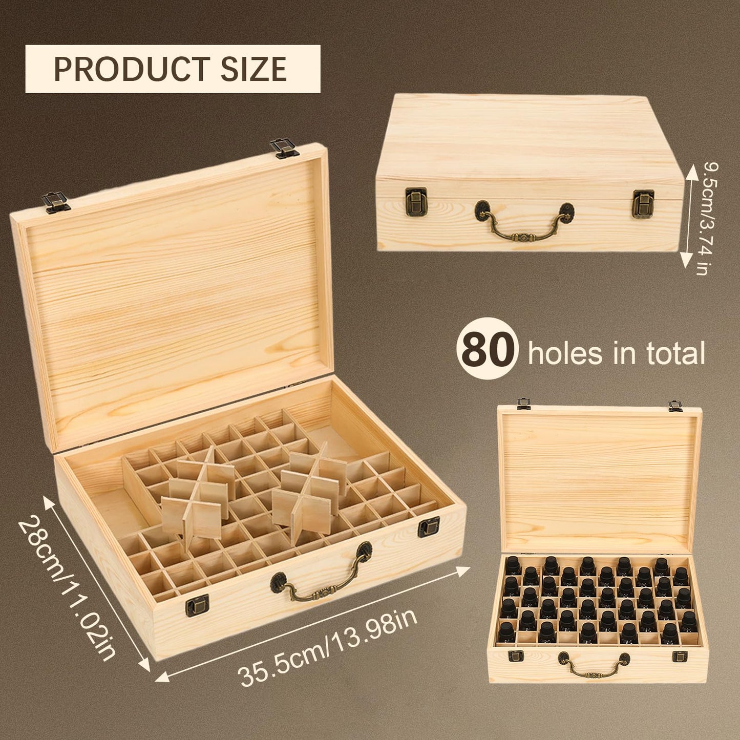 JasCherry Wooden Essential Oil Storage Box Home Fragrance Carrier Case with Lid, Essential Oils Display Organizer Holds 80 Bottles