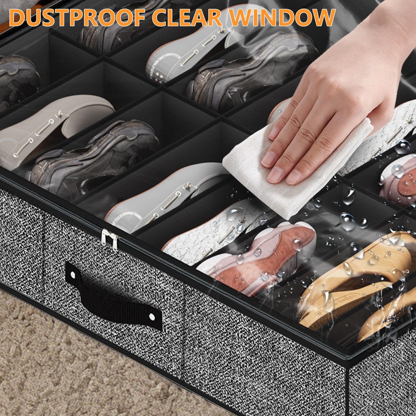 VERONLY 32 Pairs Shoe Storage Box, Under Bed Storage Organiser, Organizador De Zapatos, Extra Large Zapateras Organiser, Black, Set of 2
