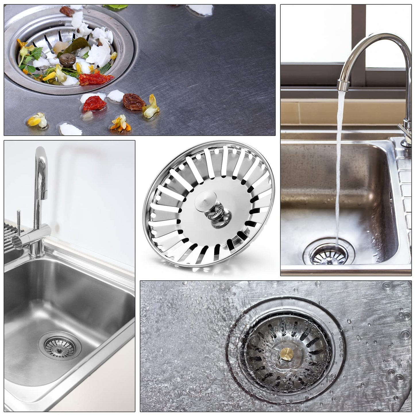 Upgraded Kitchen Sink Plug Strainer Stainless Steel Strainers Sink Plugs Replacement Drain Stopper for Food/Hair Catcher