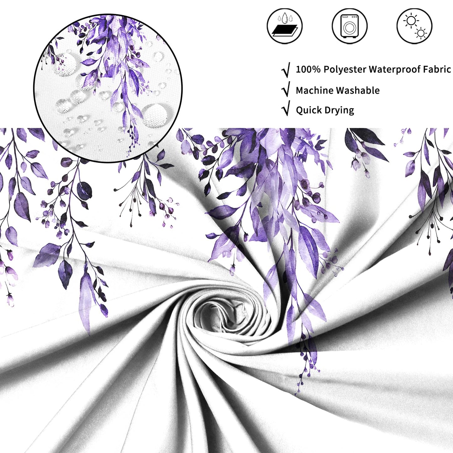 ASDCXZ Purple Eucalyptus Shower Curtain 180x200 cm, Spring Watercolor Eucalyptus Leaves Floral Plants Waterproof Bath Curtain Polyester Textile