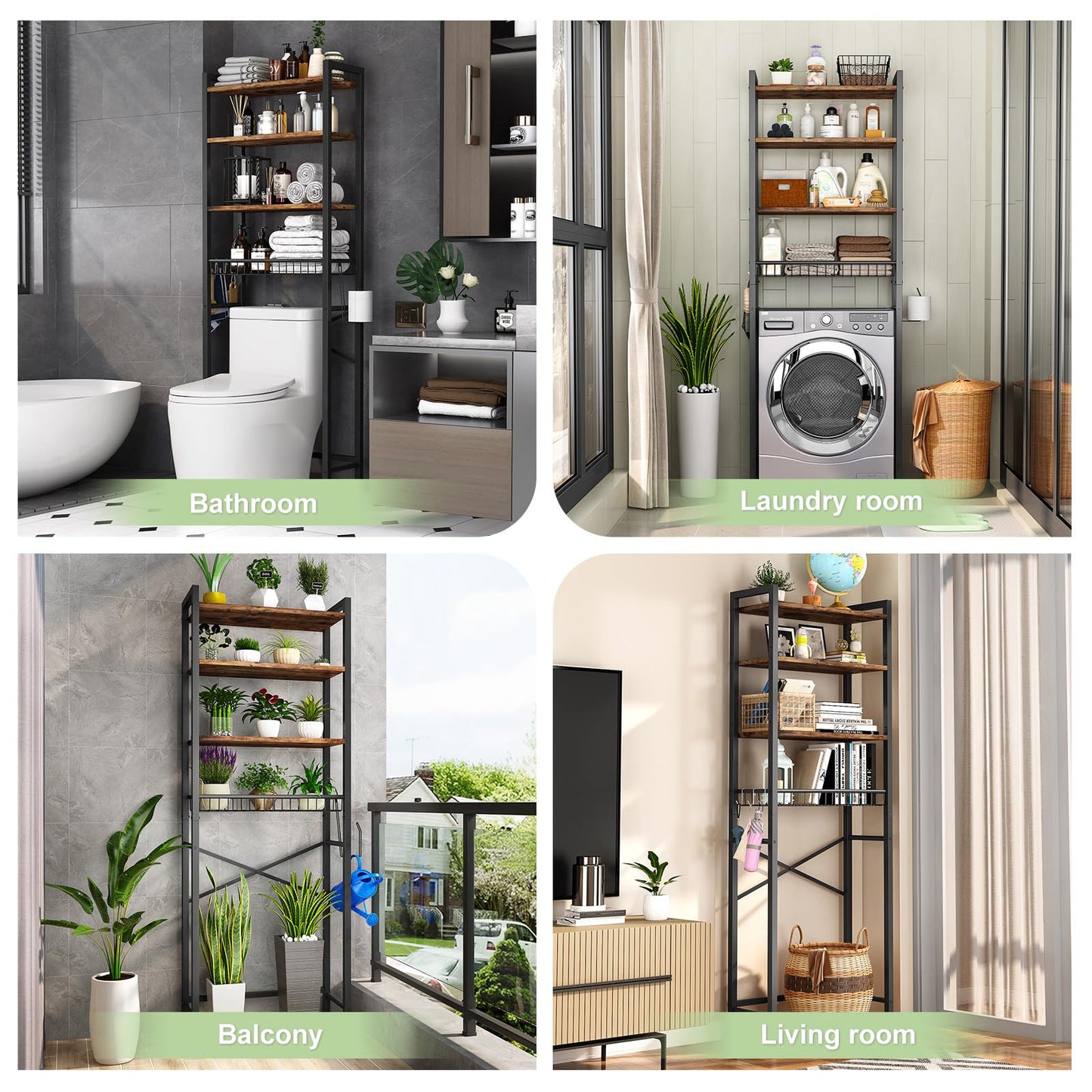 CAPHAUS Over The Toilet Storage Rack, 4-Tier Bathroom Organizer Shelf Over Toilet with Adjustable Shelf and Basket