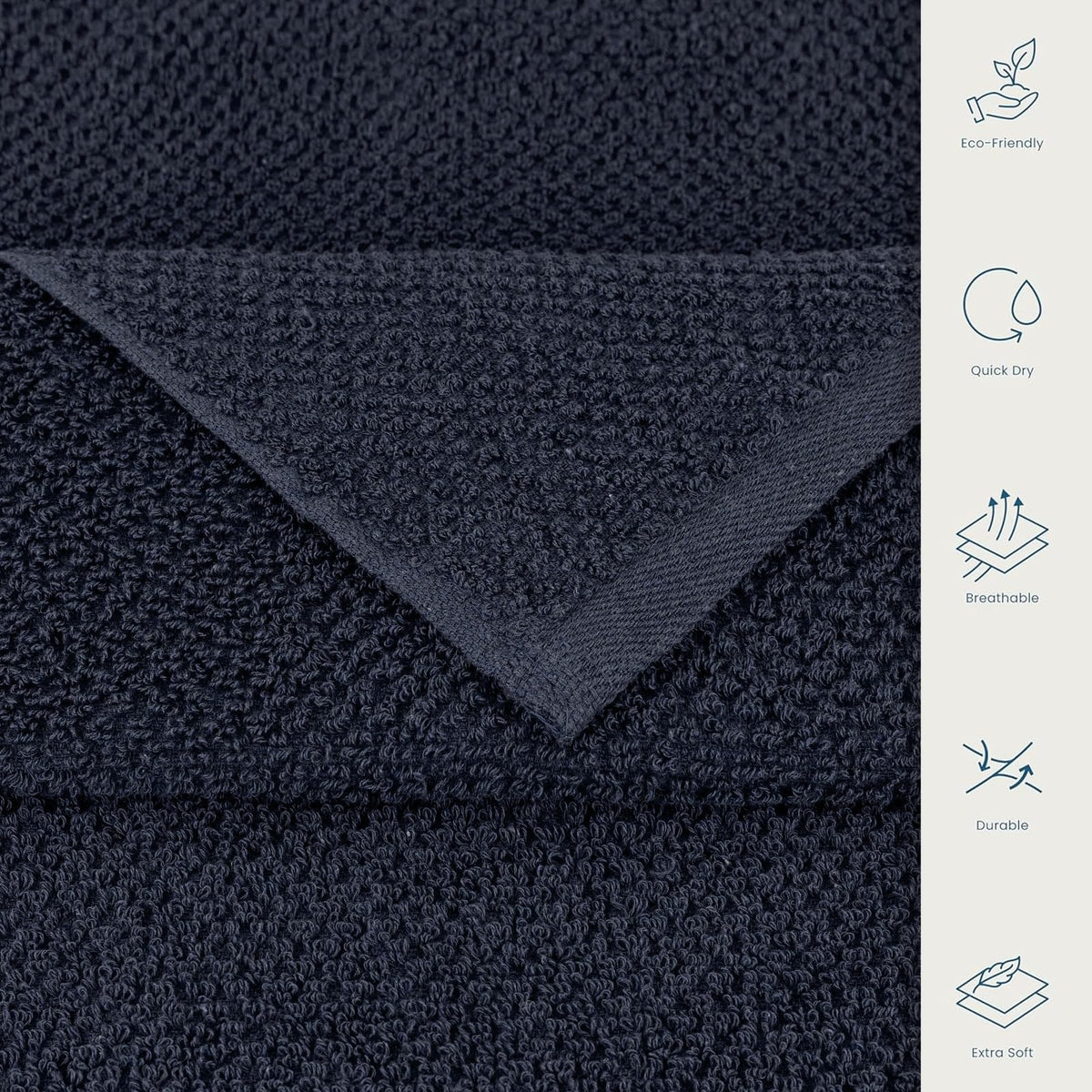 CASA COPENHAGEN Popcorn Textured 6-Piece Small Bath Towel Set - Navy Blue, 550 gsm, 6-piece small bath towels, cotton towels for rough and tough use