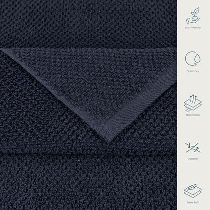 CASA COPENHAGEN Popcorn Textured 6-Piece Small Bath Towel Set - Navy Blue, 550 gsm, 6-piece small bath towels, cotton towels for rough and tough use