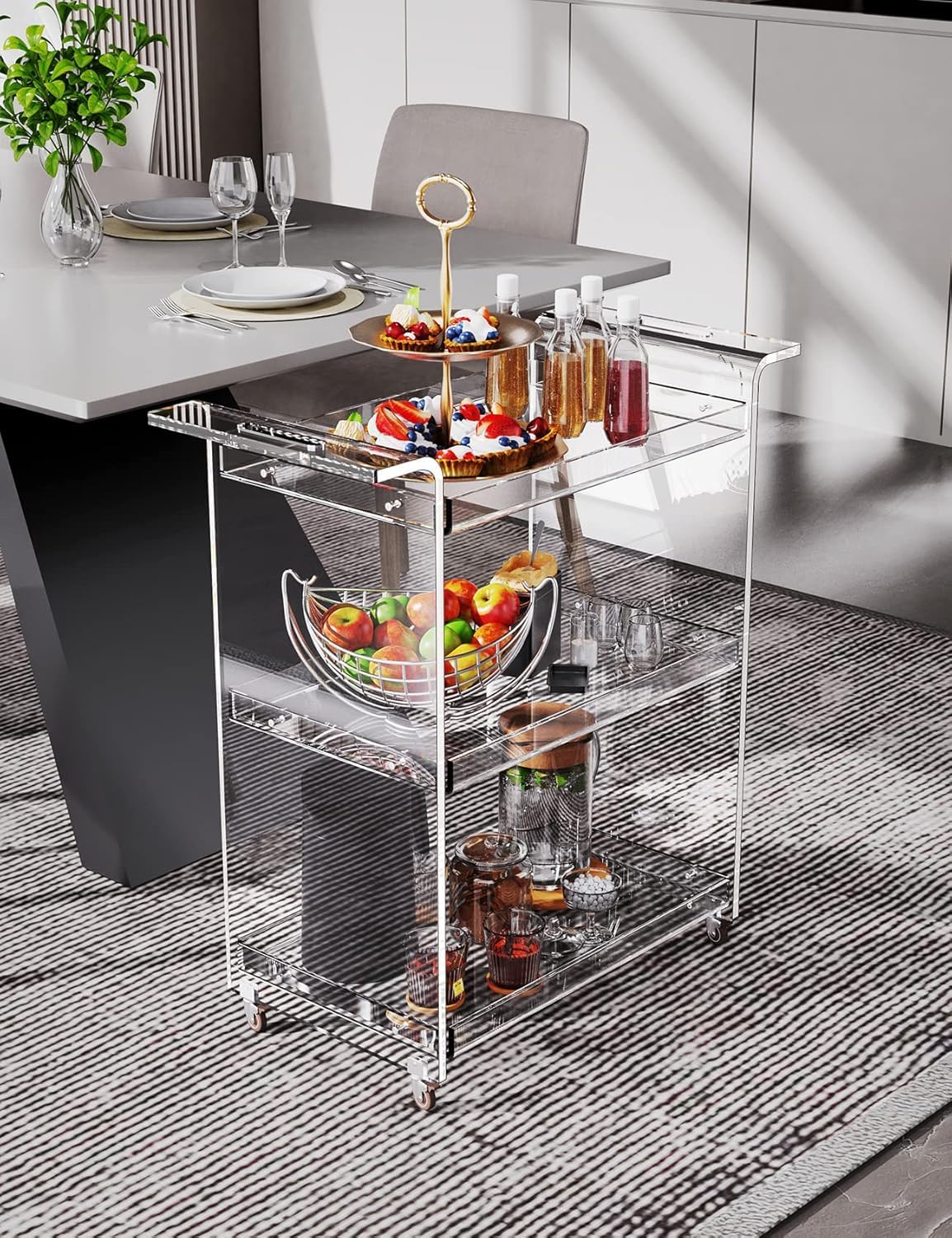 solaround Acrylic Bar Cart, Drink Trolley, Clear, 53 x 30 x 72 cm