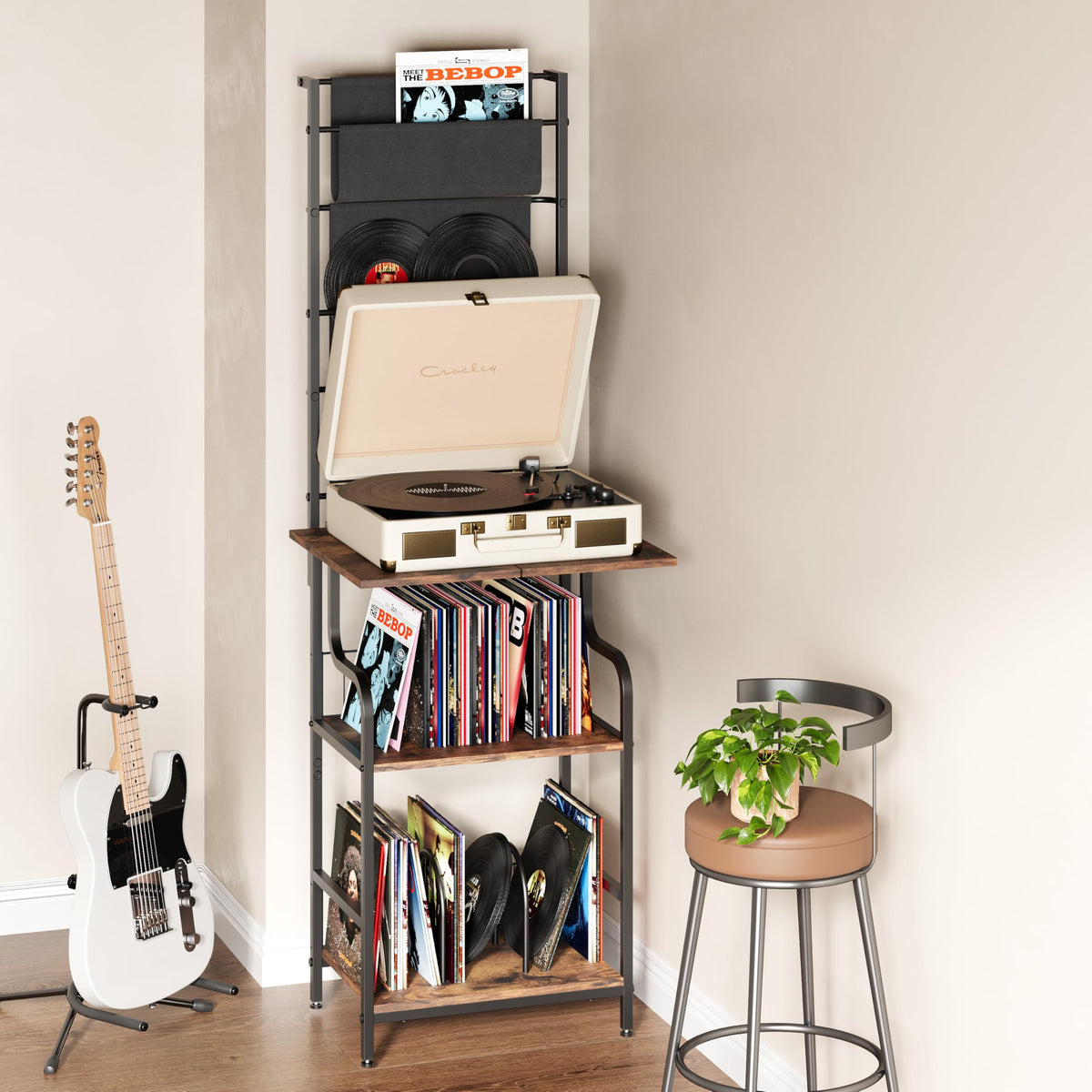 FANNYE Record Player Stand, 6-Tier Record Player Table, Vinyl Record Storage with Extra-Large Desktop, Turntable Stand End Table for Vinyl Record