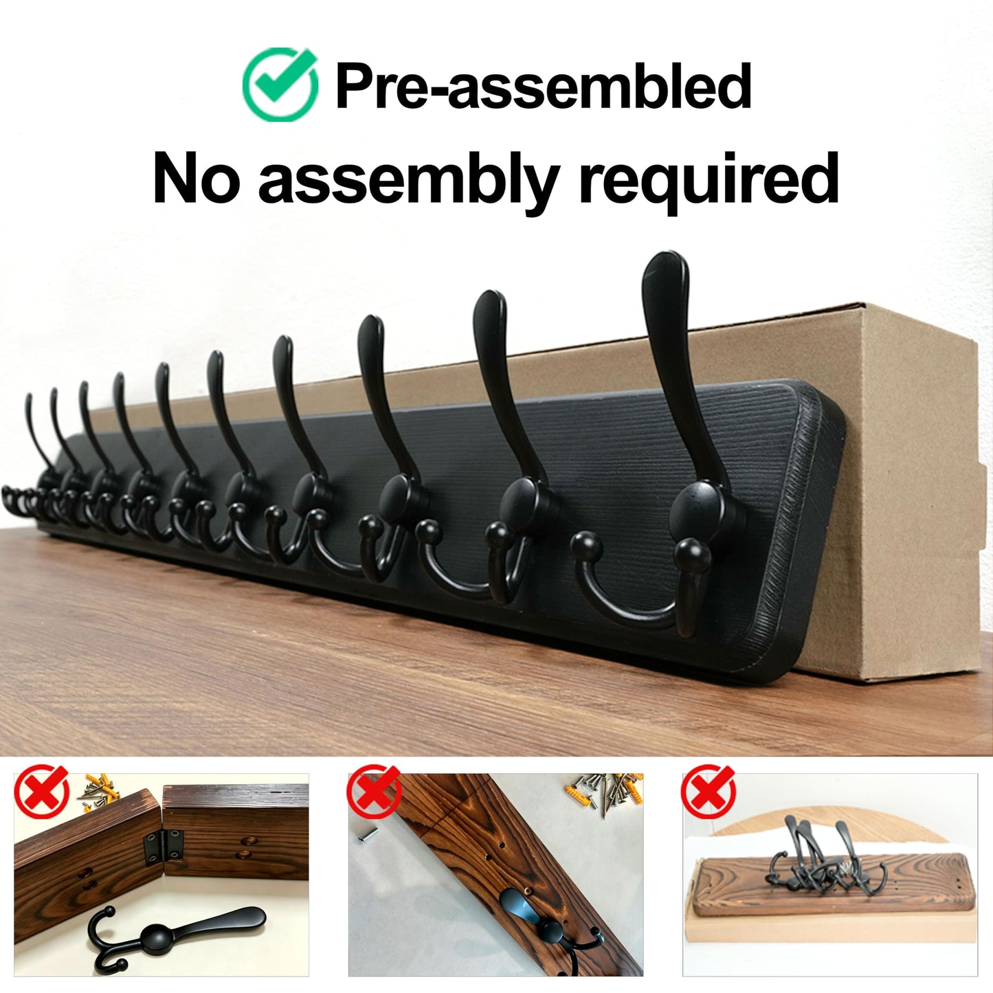 WEBI Coat Rack Wall Mounted Long,98cm Long,10 Tri Hooks for Hanging Coats,Wood Coat Hooks Wall Mounted,Wall Coat Hanger,Hook Rack for