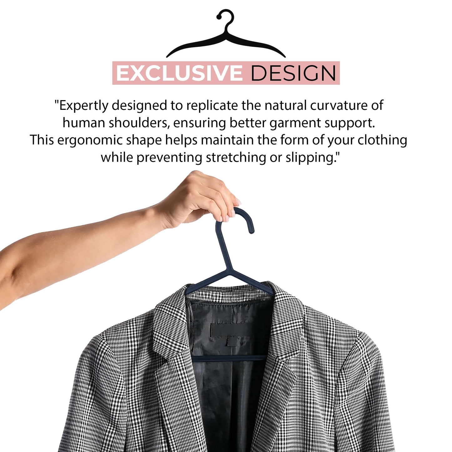 Roe Tenpo Coat Hangers, 25 Pack, Black | Adult Plastic Clothes Hangers for Clothes | Durable & Lightweight | Non-Slip, Space-Saving Design for Shirts